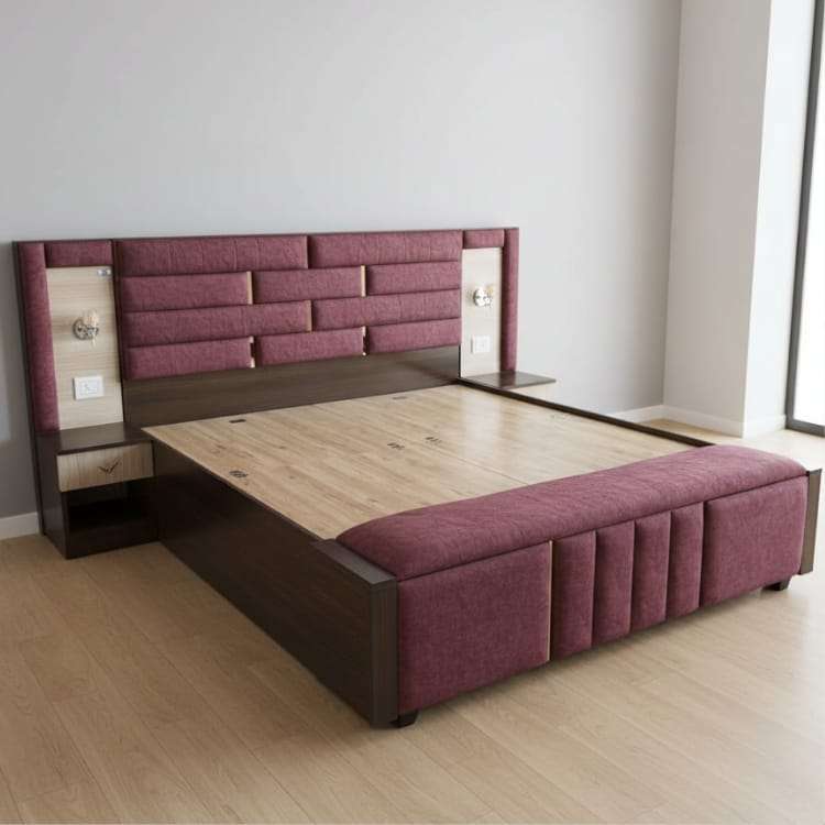 Plum Texture Pink Luxury King Size Bed with Designer Headboard and Storage